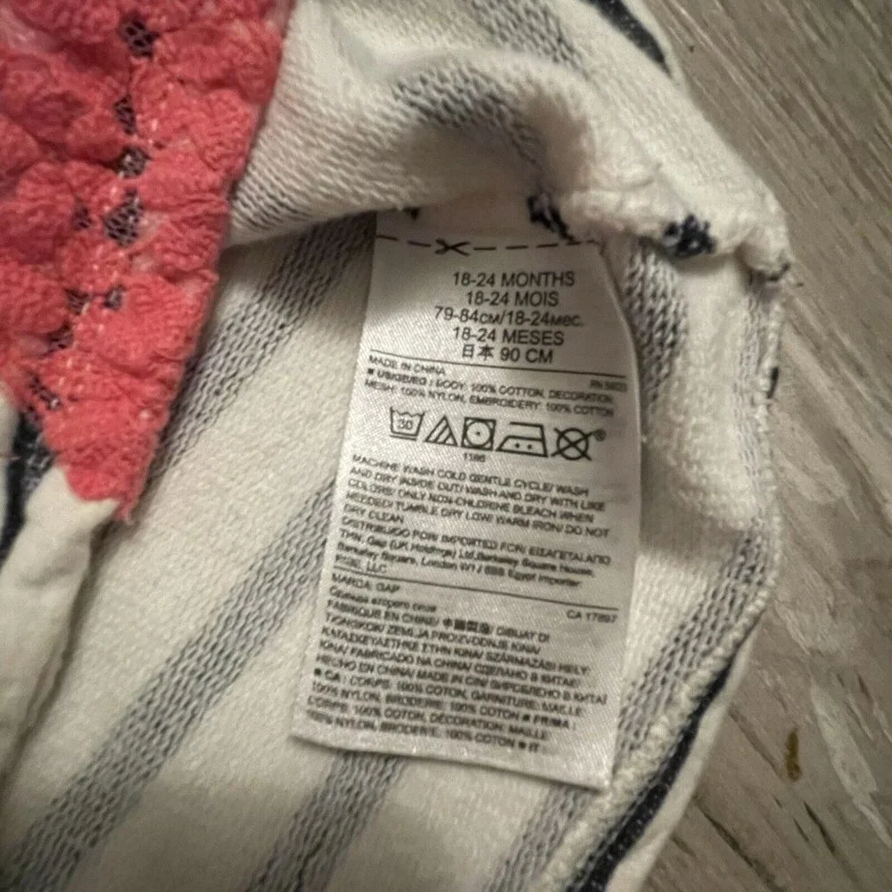 Baby Gap Pink Lace‎ Navy Blue & White Striped Short Sleeved Dress Size 18-24 Mo